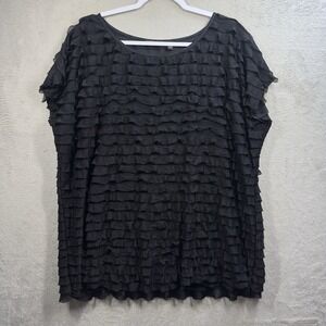 Notations Black Tiered Ruffle Blouse Women's Plus 3X Short Sleeve
